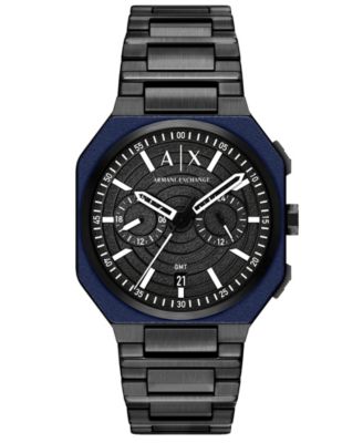 Men's Quartz Dual-Time Bass Black Stainless Steel Watch 40mm