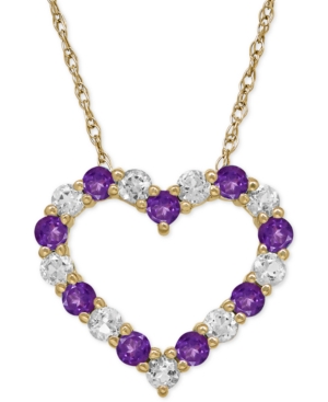 image of Amethyst (5/8 ct. t.w.) and White Topaz (3/4 ct. t.w.) Heart Pendant Necklace in 14k Gold