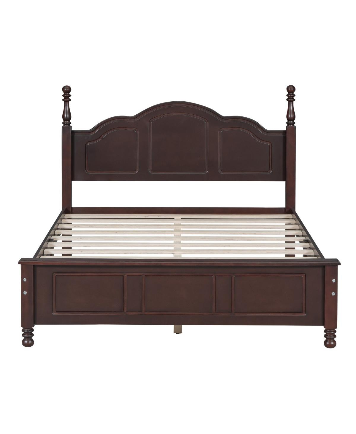 Maison Boucle Full Size Solid Wood Platform Bed Frame, Wooden Slat Support - Brown