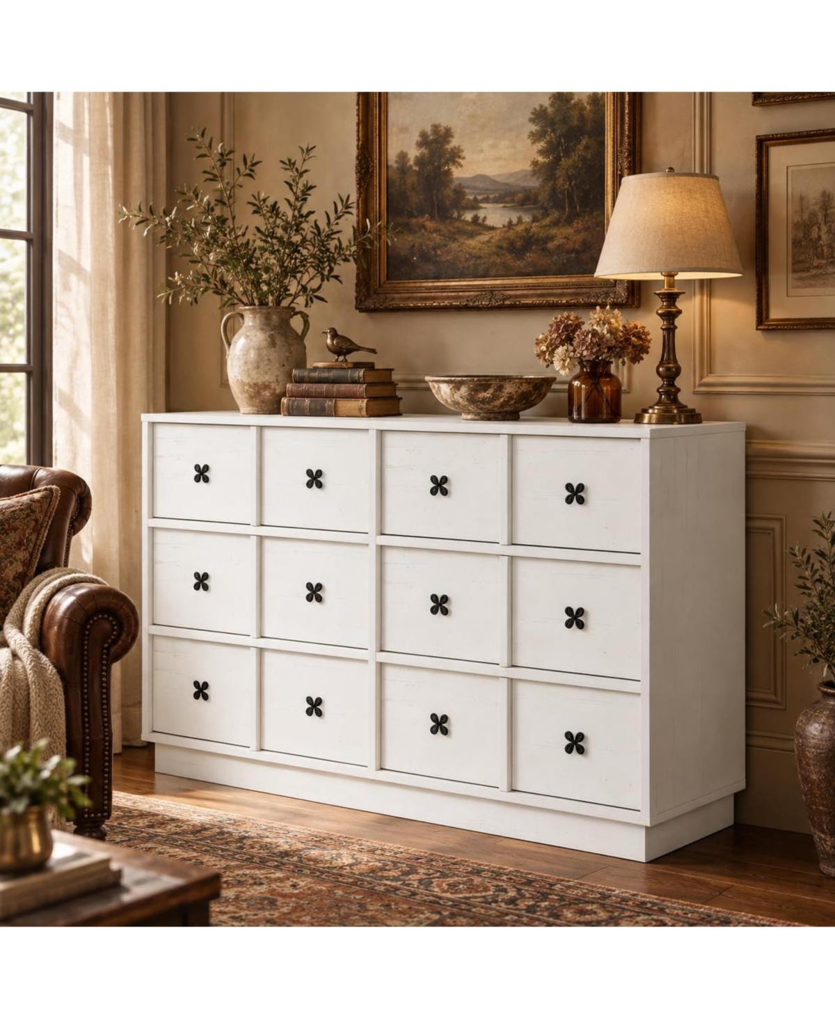Gaomon 47" Wide Wooden Chest of Drawers, 6-Drawer Farmhouse Dresser, Metal Handles, Anti-Tipping Design, Bedroom Storage Organizer Unit - White