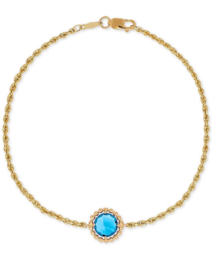 Macy's Blue Topaz Rope Chain Bracelet (1-3/8 ct. t.w.) in 14k Gold - Macy's