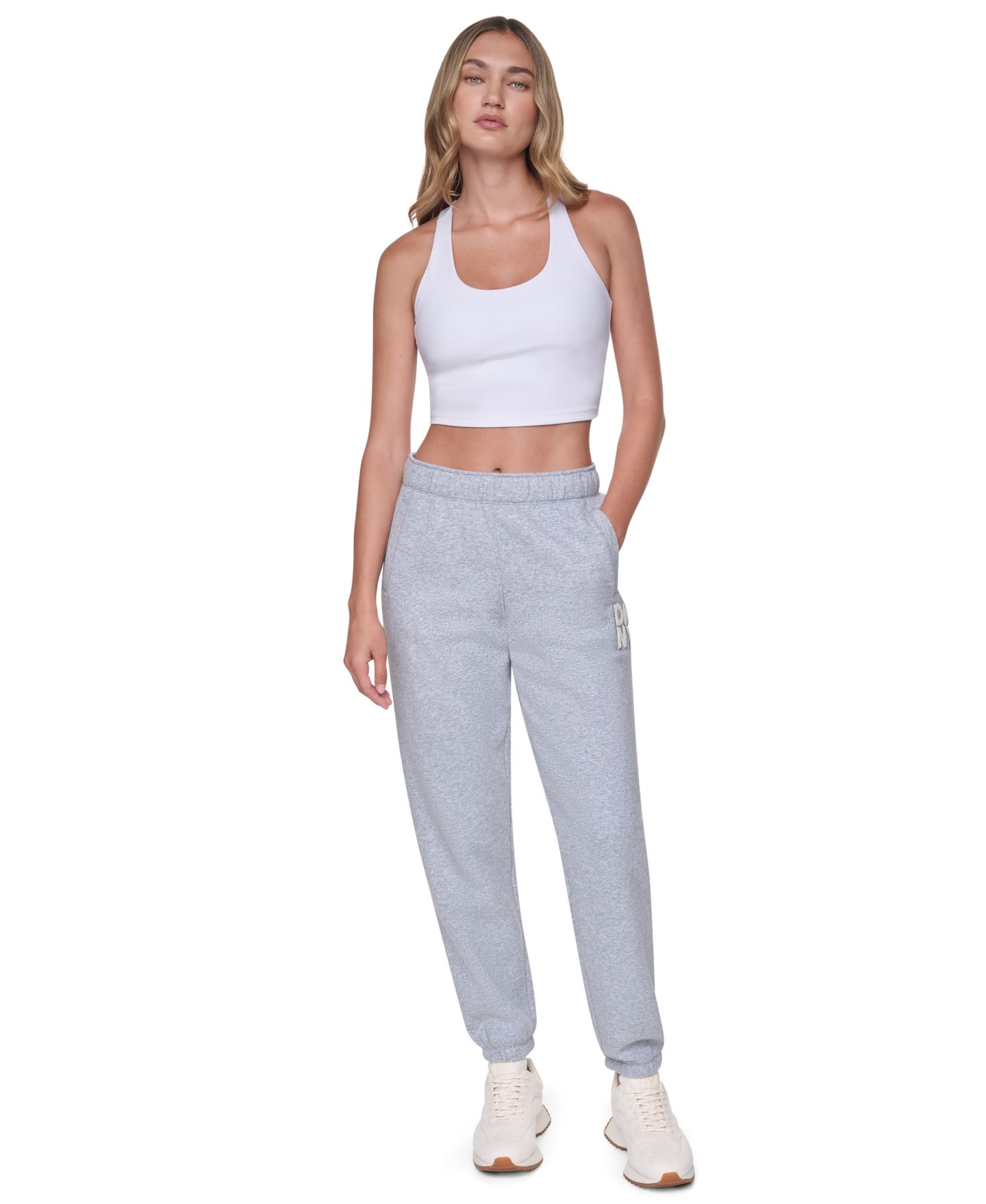 Женские брюки DKNY Sport Chenille Applique Logo Mid Rise, цвет: Жемчужный серый меланжевый — фото 2