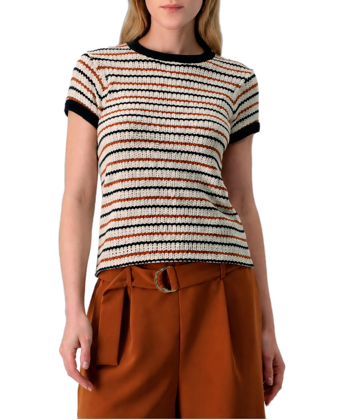 Ivonne Women's Short-Sleeve Striped Crewneck Blouse