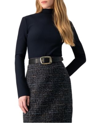 Women's High-Neck Ribbed Long-Sleeve Blouse