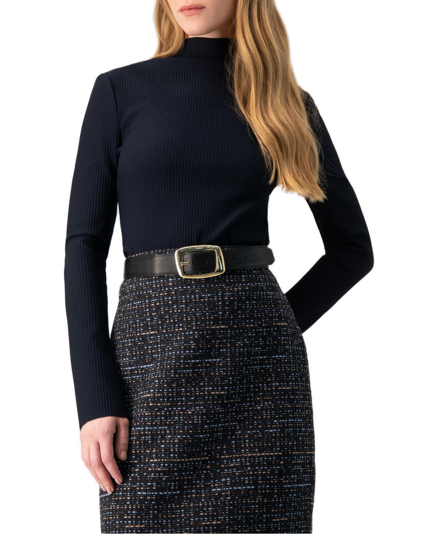 Женская блузка Ivonne High-Neck Ribbed Long-Sleeve, цвет: Тёмно-синий — фото 1
