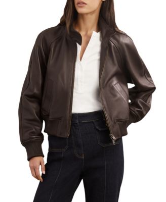Women's Eloise Funnel Neck Leather Bomber Jacket