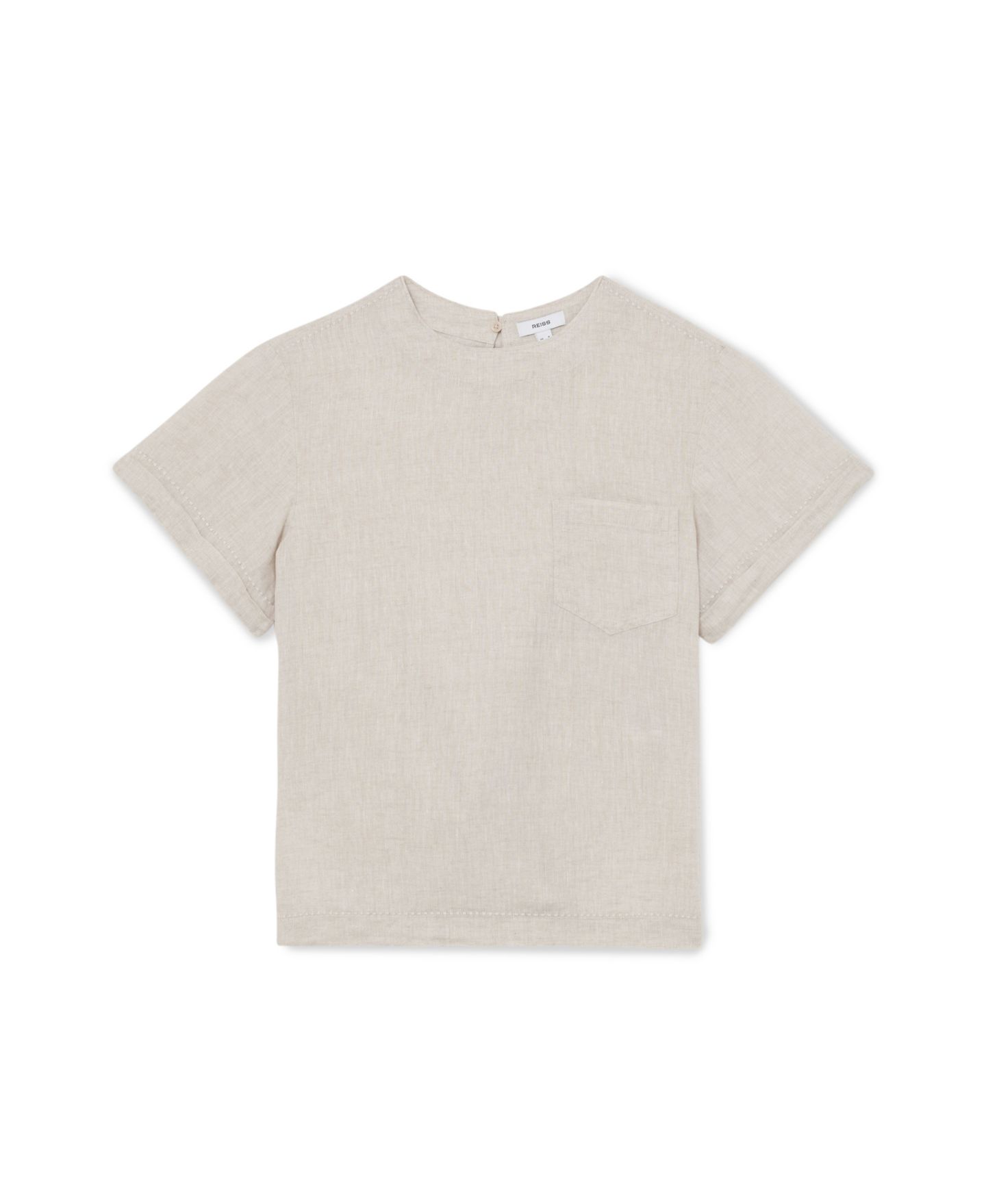 Женская футболка REISS Tamara Short-Sleeve Crewneck Patch Pocket Linen, цвет: Бежевый — фото 4