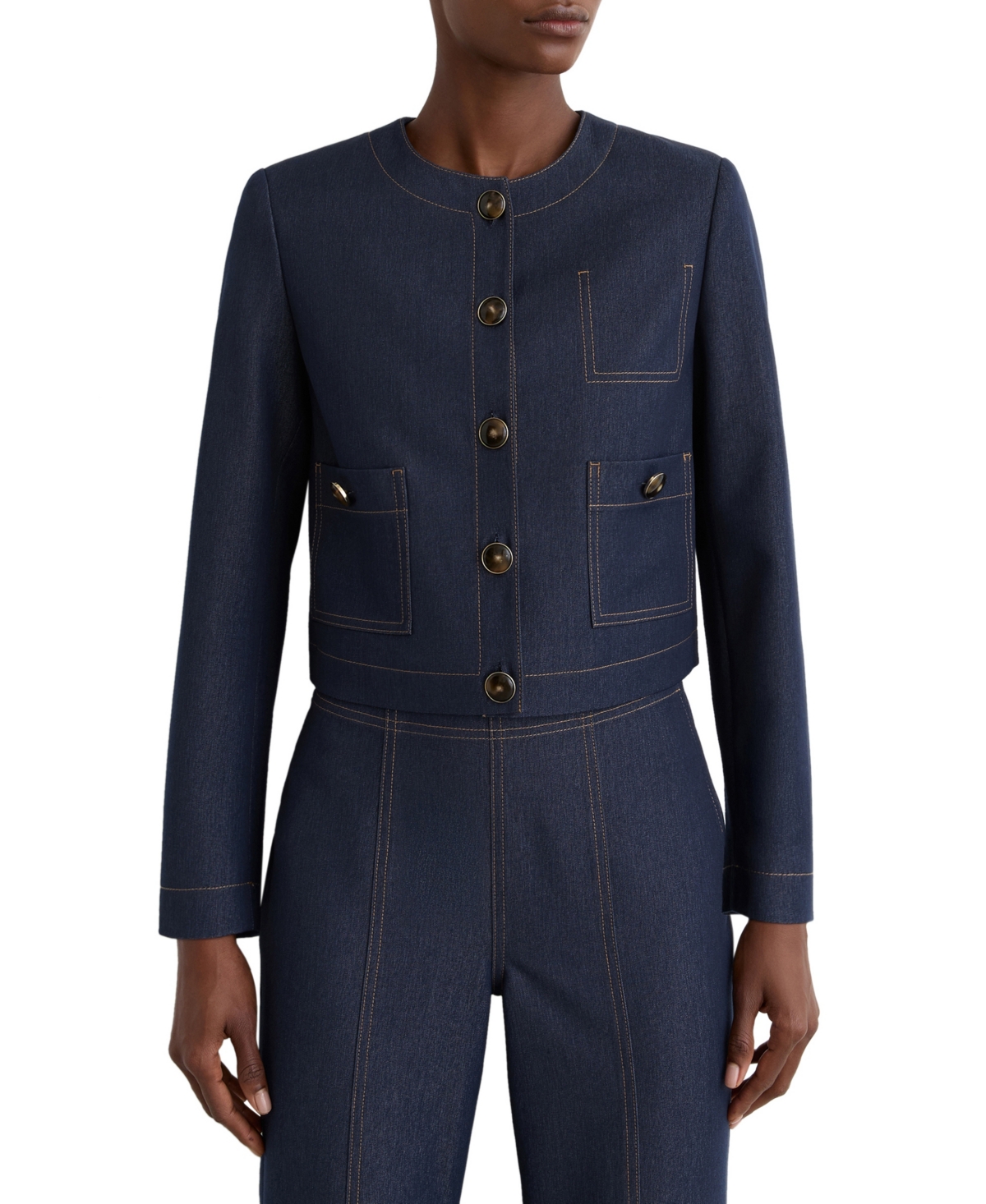 Reiss Women's Edie Denim Button-Front Cropped Jacket