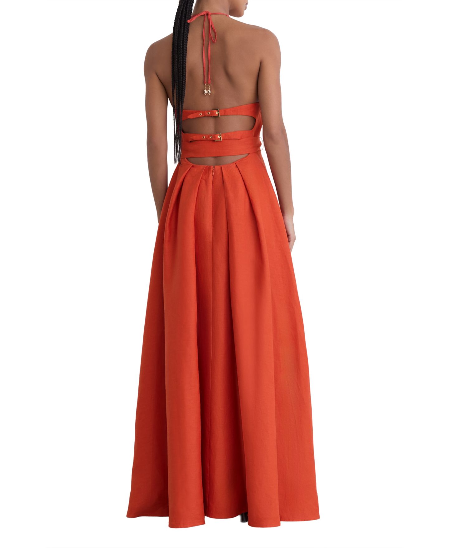 Женское платье REISS Paules Open-Back Pleated Linen, цвет: Коралловый — фото 3