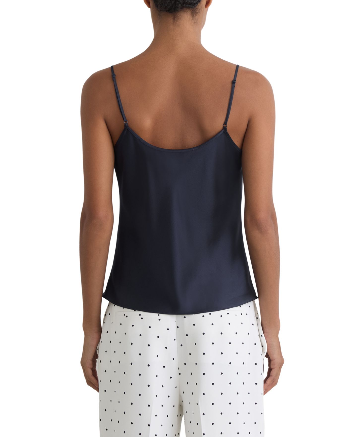 Женский топ REISS Corey Silk Scoop Neck Adjustable Spaghetti Straps Camisole, цвет: Тёмно-синий — фото 3