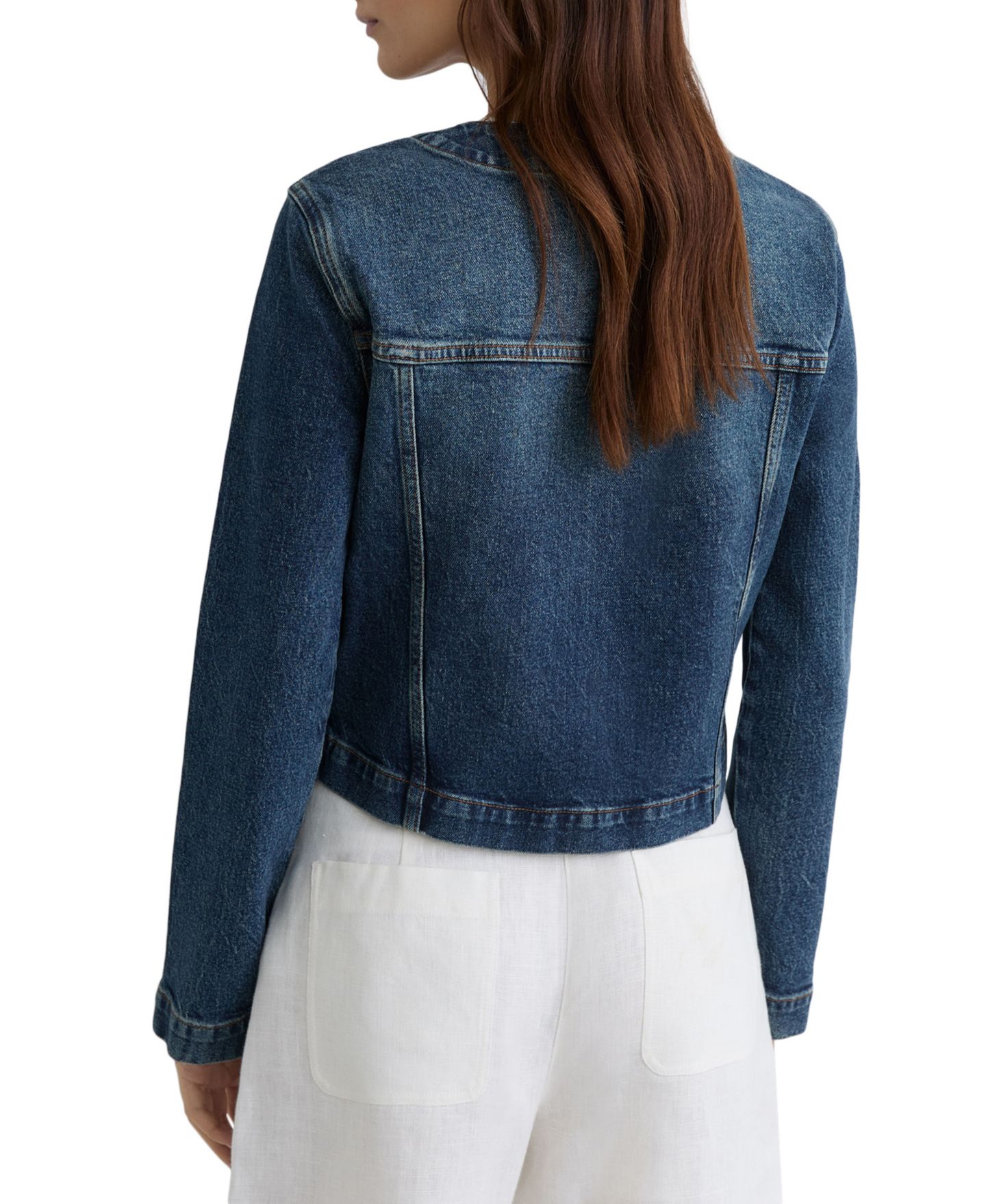 Женская куртка REISS Medora Cropped Denim, цвет: Синий — фото 3