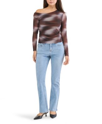 Juniors' Asymmetrical Off-the-Shoulder Mesh Top