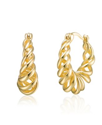 Unique 14K Gold Plated Twisted Hoop Everyday Earrings