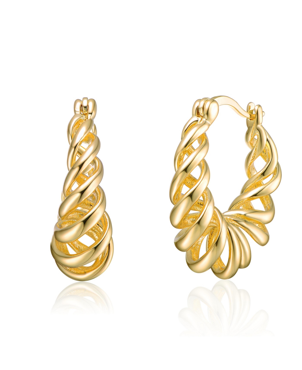 14k Gold Plated Twisted Modern Halo Hoop Earrings - Gold