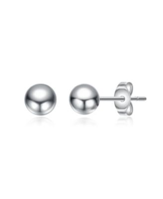 Sterling Silver White Gold Plated Round Ball Stud Earrings