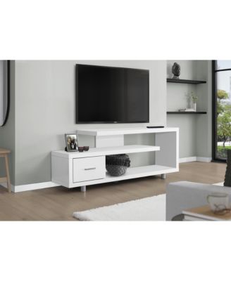 60 Inch Gloss Art-Deco TV Stand with Right Storage Drawer and Triple Wide Tabletops