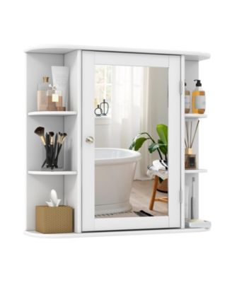 Wall Mounted Mirror Bathroom Cabinet with 6 Open Shelves