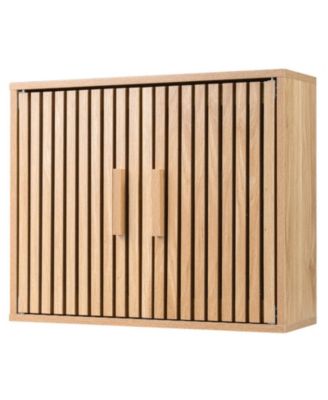 Two Tier Bathroom Wall Cabinet with Slatted Door Fronts