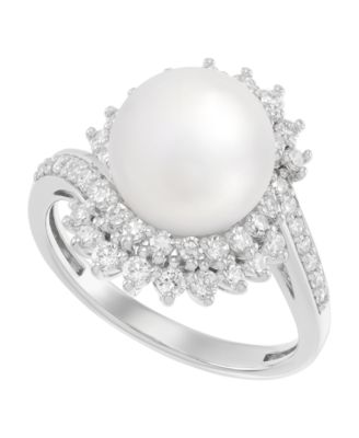 Lab-Grown Diamond and White Ming Cultured Pearl Ring (3/4 ct. t.w.) in Sterling Silver