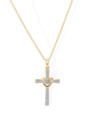 14K Gold Plated Diamond Accent (0.005 ct.) Cross Pendant Necklace