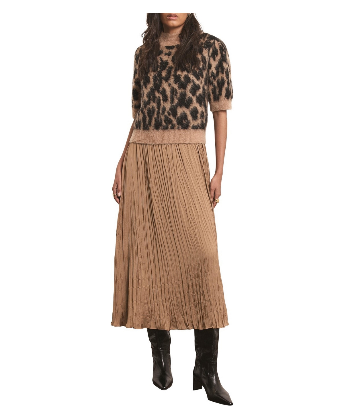 Mint Velvet Women's Short Sleeve Fuzzy Texture Layered Midi Dress