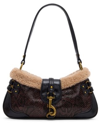 Vexa-T Snakeskin Sherpa Collar Small Shoulder Handbag