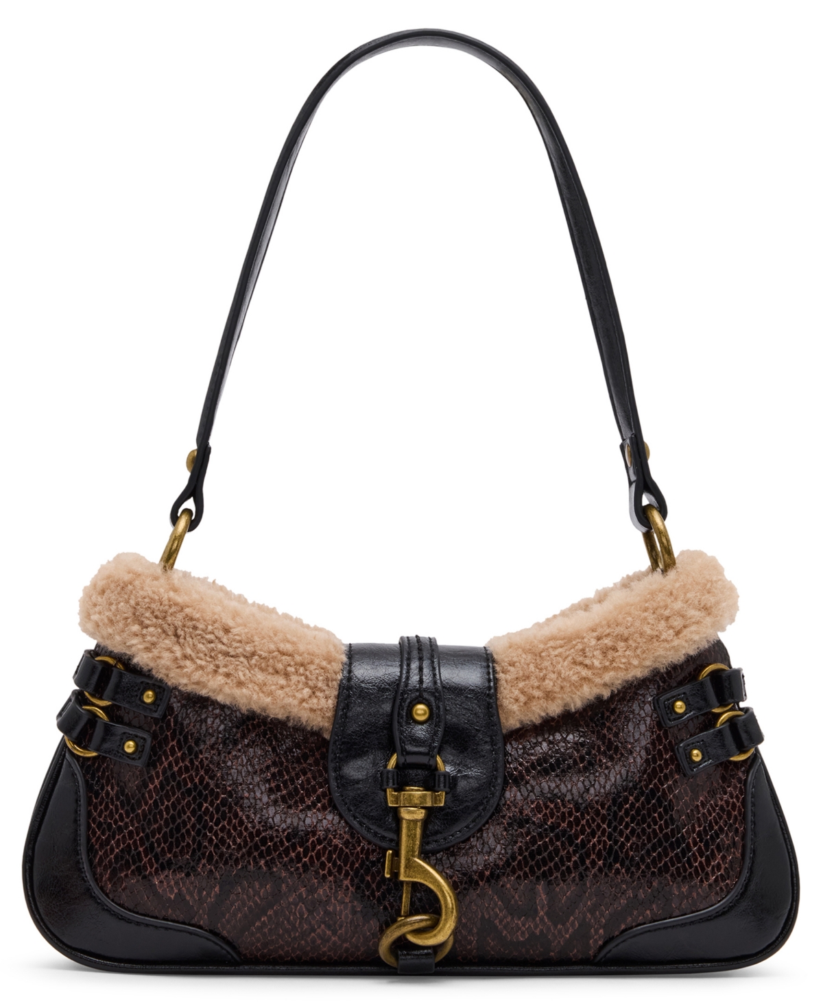 Steve Madden Bvexa-t Faux Leather Snakeskin Sherpa Collar Small Shoulder Bag