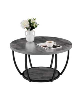 31.7 in Round 2-Tier Coffee Table with Curved Metal Frame