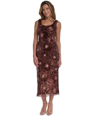 Women's Square Neck Side-Slit Sequin Midi Dress