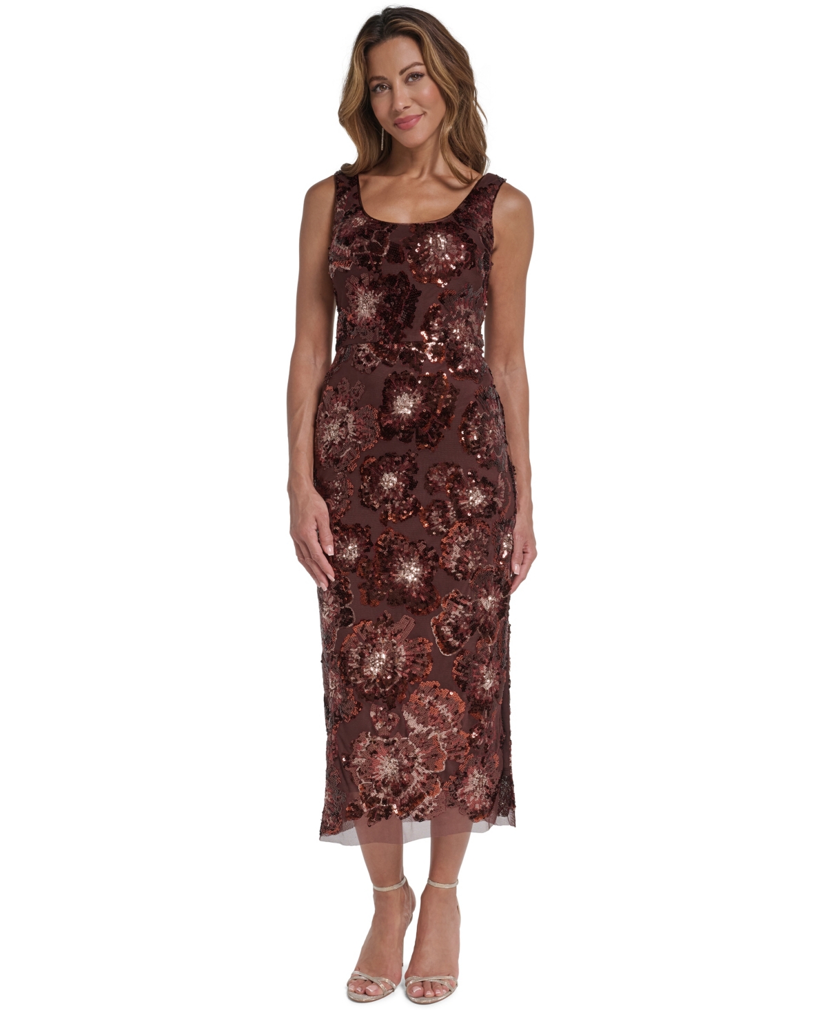Eliza J Women's Square Neck Side-Slit Sequin Midi Dress - Chocolate brown