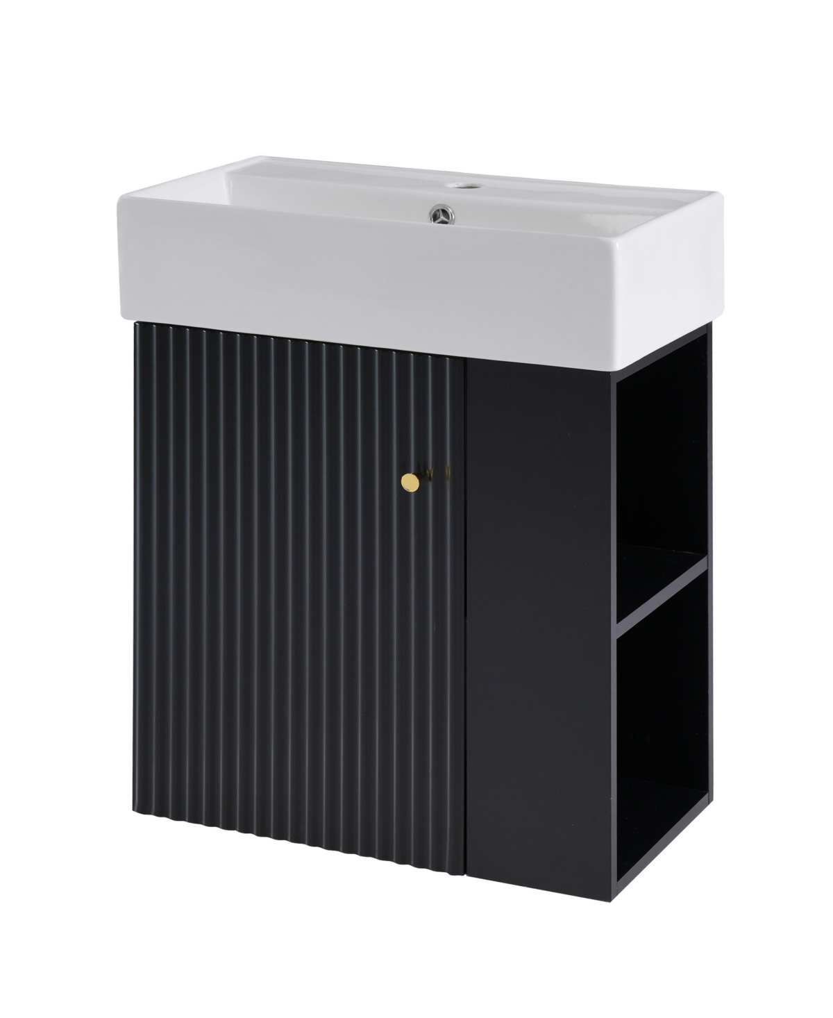 Sillysis 22 Inch Floating Bathroom Vanity, Mdf Cabinet, Ceramic Integrated Sink, Right Side Open Storage, Assembly Required