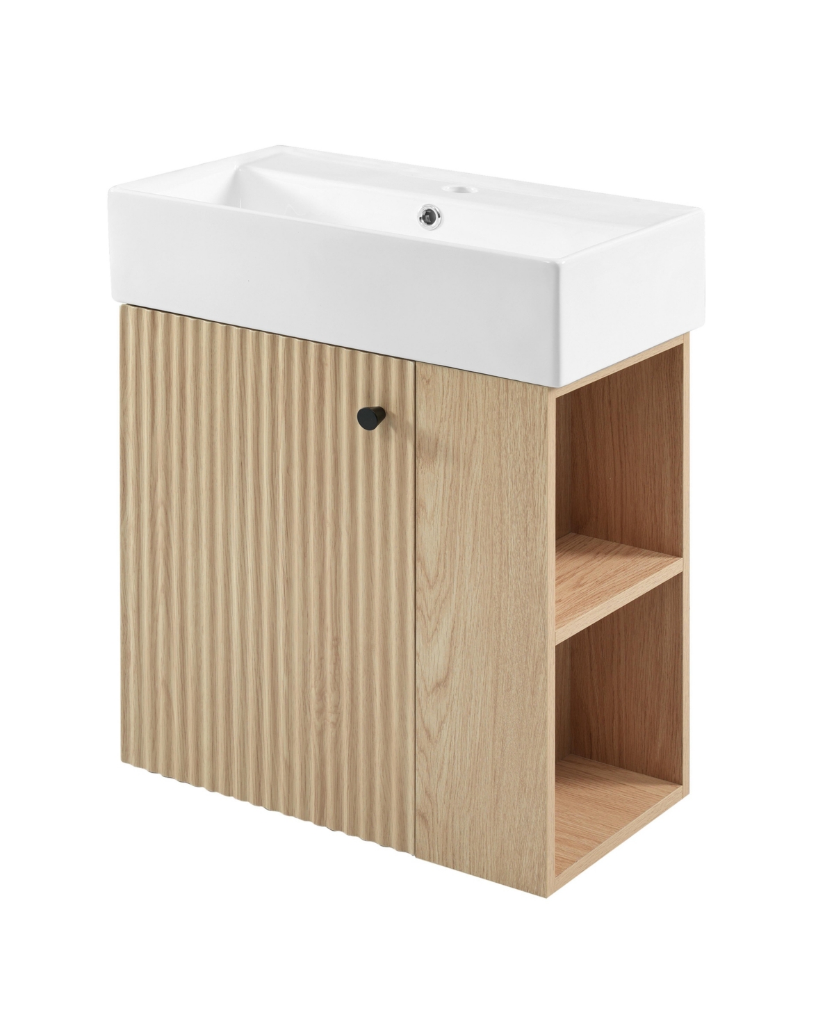 Sillysis 22 Inch Floating Bathroom Vanity, Mdf Cabinet, Ceramic Integrated Sink, Right Side Open Storage, Assembly Required - Wood