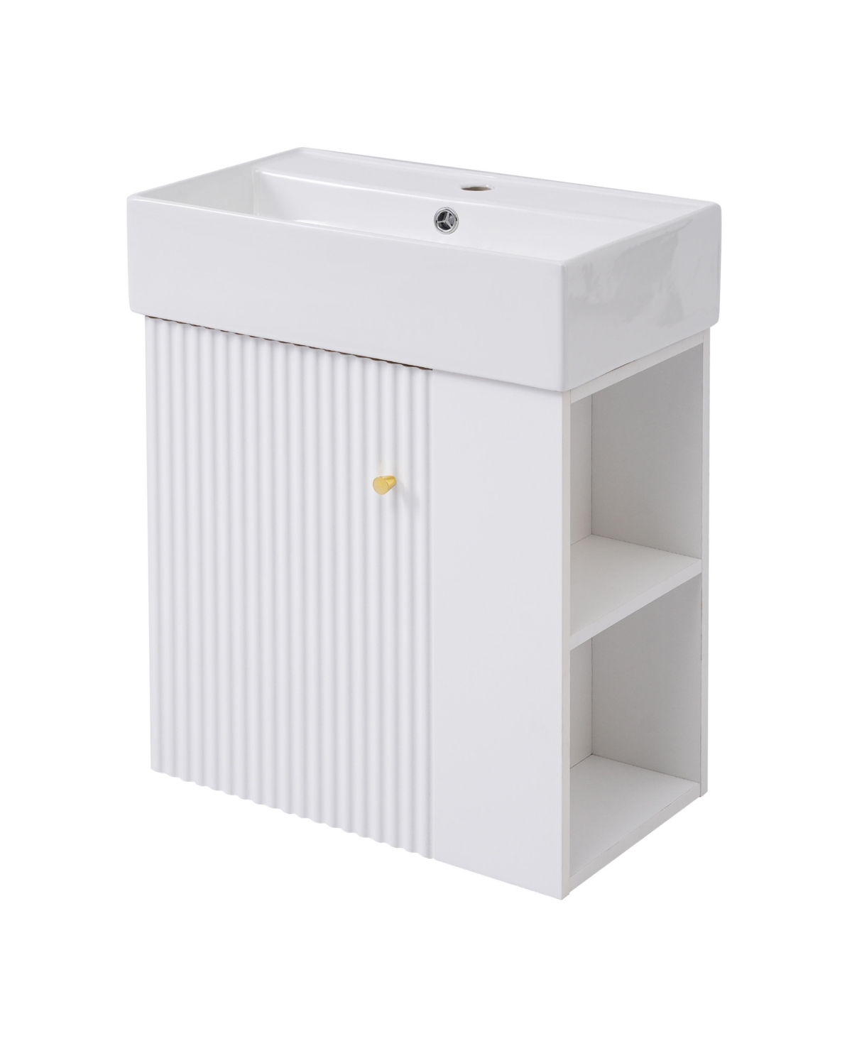 Sillysis 22 Inch Floating Bathroom Vanity, Mdf Cabinet, Ceramic Integrated Sink, Right Side Open Storage, Assembly Required - White