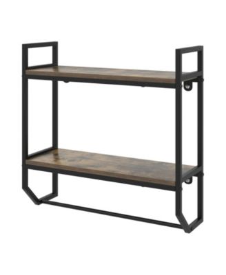 23 Inch 2-Tier Engineered Wood and Metal Wall-Mounted Towel Bar and Kitchen Shelf