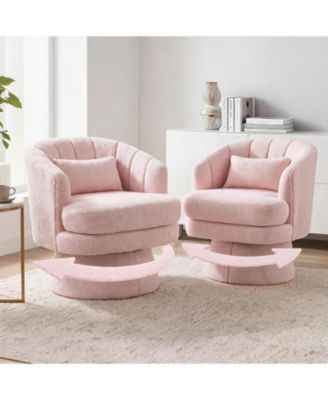 Swivel Accent Chair Set of 2, 360degree Swivel Barrel Chai, Double-Layer Cushion with Lumbar Pillow