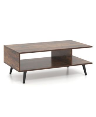 Low Mid-Century Rectangle Coffee Table Featuring Open Cubbies