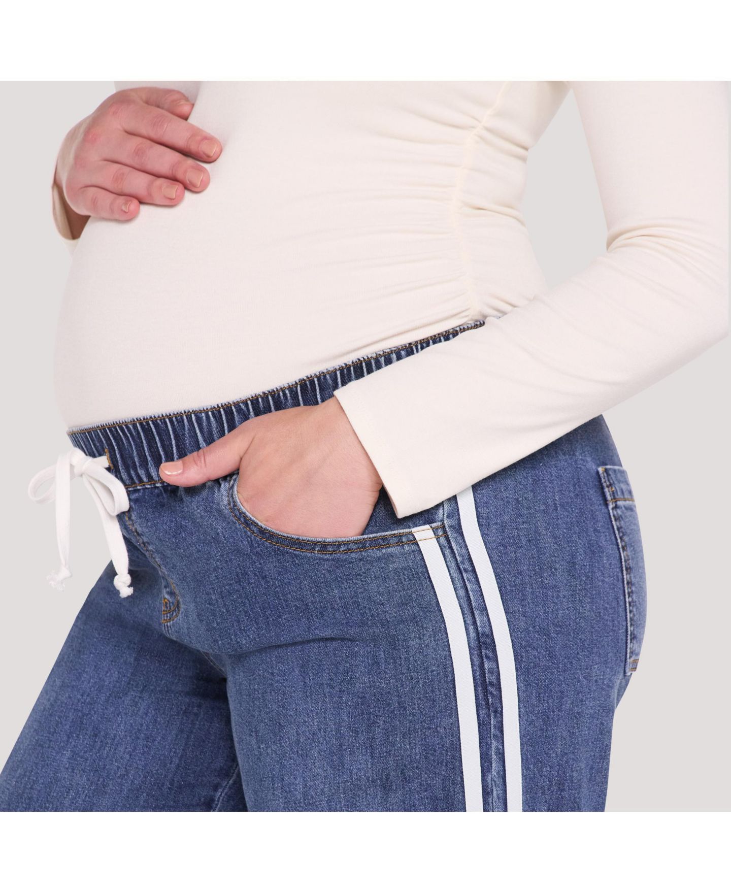 Женские широкие брюки для беременных Motherhood Maternity на шнурке, цвет: Синий — фото 2