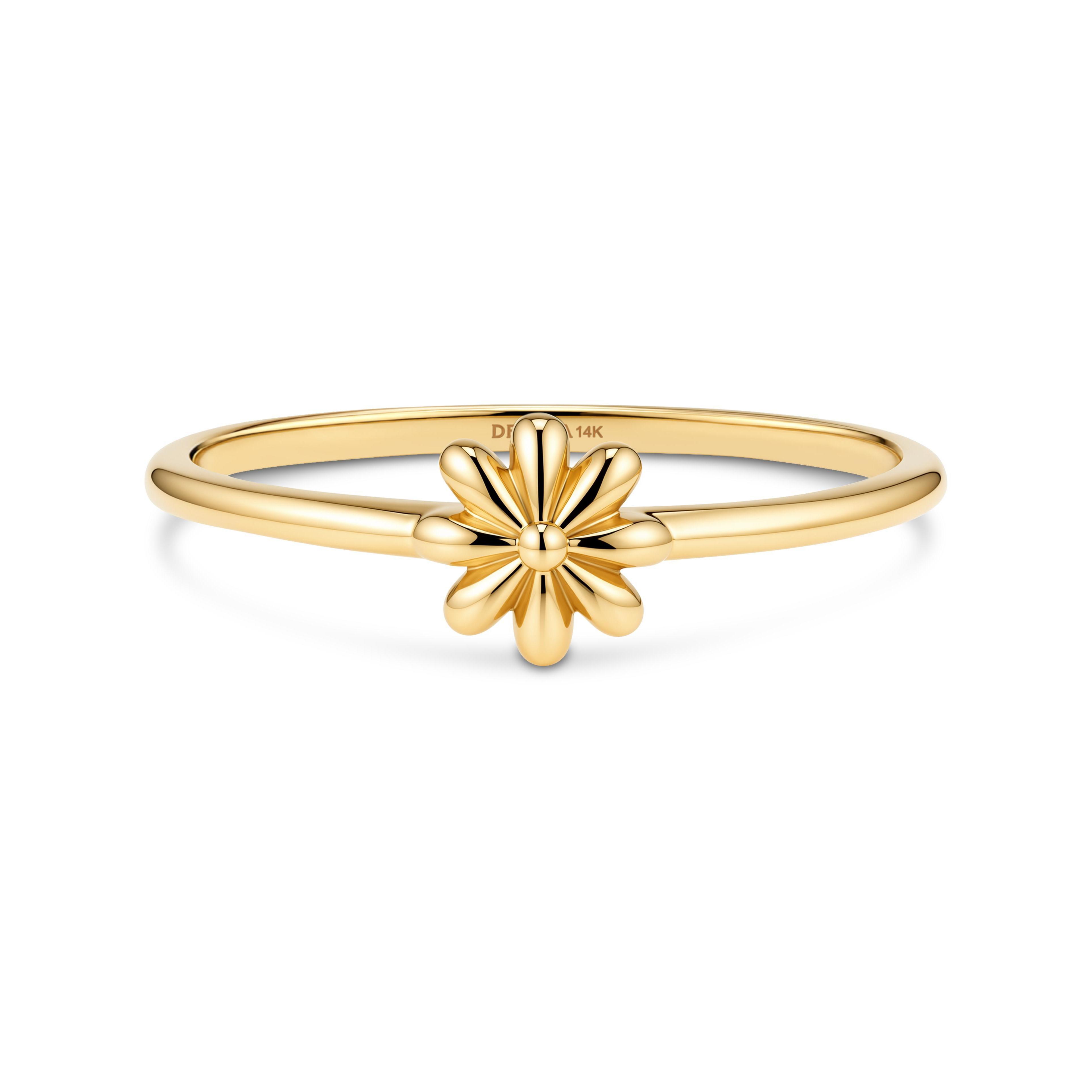 Devata Stackable Daisy Flower Ring 14K Yellow Gold