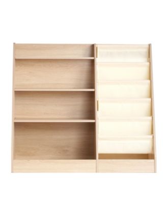 4-Tier Six-Layer Kids Wooden Bookshelf Sling Bookcase for Playroom Kindergarten and Nursery