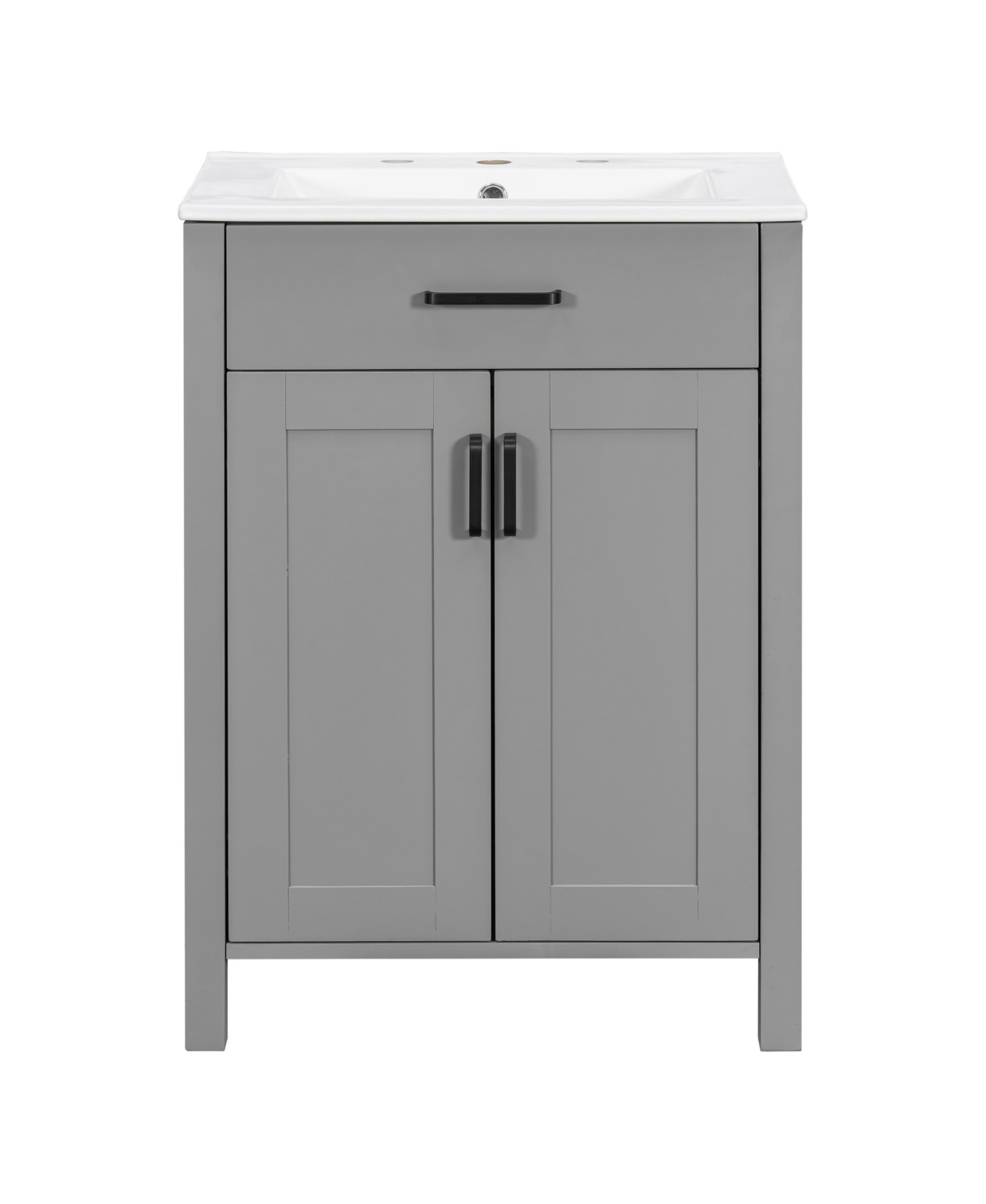 Sillysis 24 Inch Freestanding Bathroom Vanity, Mdf Cabinet with Solid Wood Frame, Ceramic Integrated Sink, Tip-Out Drawer, Assembly Required - Grey