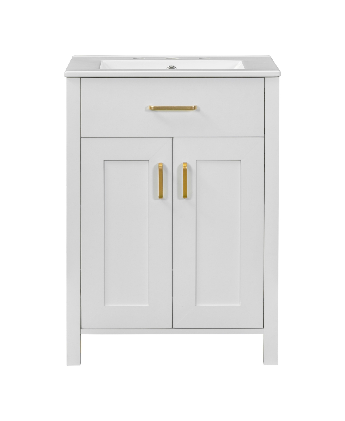 Sillysis 24 Inch Freestanding Bathroom Vanity, Mdf Cabinet with Solid Wood Frame, Ceramic Integrated Sink, Tip-Out Drawer, Assembly Required - White