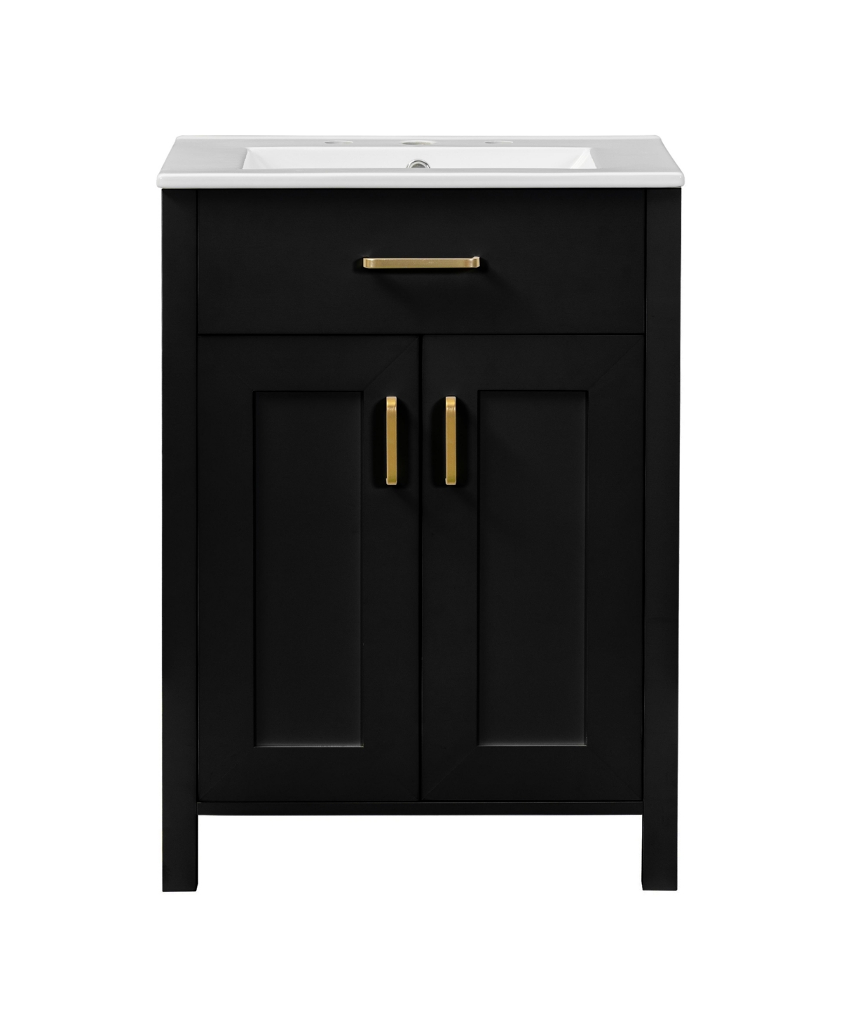 Sillysis 24 Inch Freestanding Bathroom Vanity, Mdf Cabinet with Solid Wood Frame, Ceramic Integrated Sink, Tip-Out Drawer, Assembly Required - Black