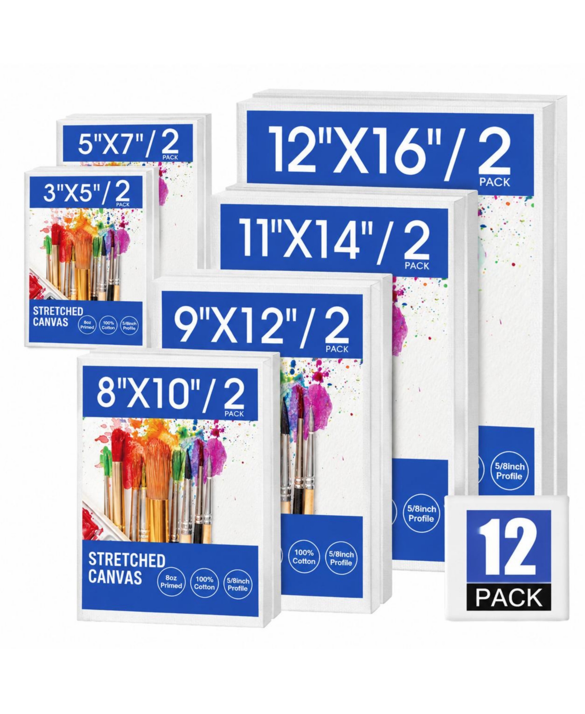 Lowking Stretched Painting Canvas Multi Pack Pre-Primed for Artists Beginners