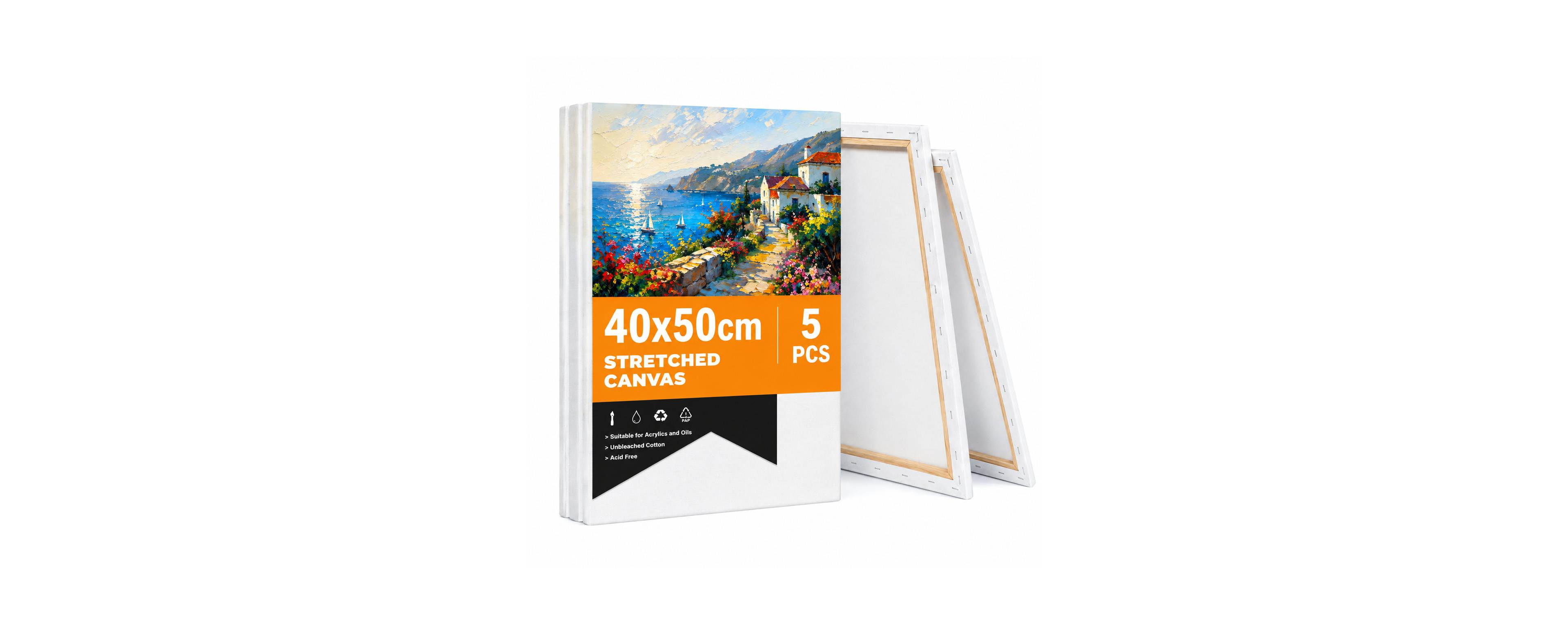 Lowking Pure Cotton Stretched Blank Art Canvases Triple Primed Multi Medium Ready to Use