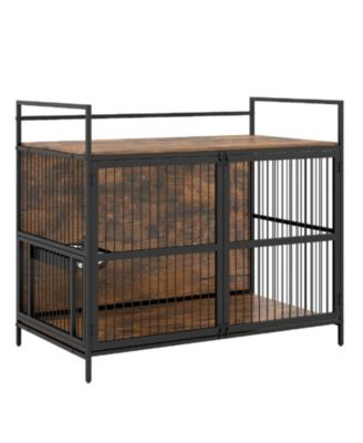 Wooden Dog Crate Furniture for Medium Dogs with Bowls and Rotatable Holder