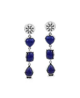 Lapis 3-Shape Concha Dangle Earrings in Sterling Silver