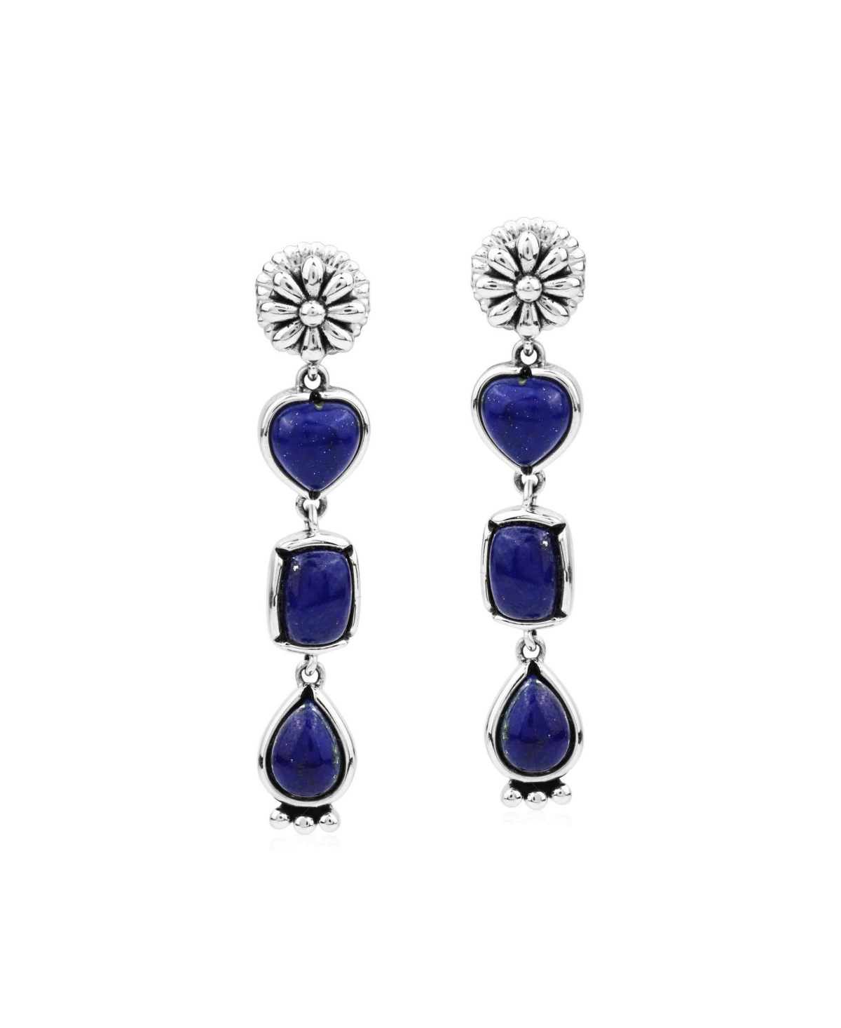 American West Jewelry Lapis 3-Shape Concha Dangle Earrings in Sterling Silver - Lapis