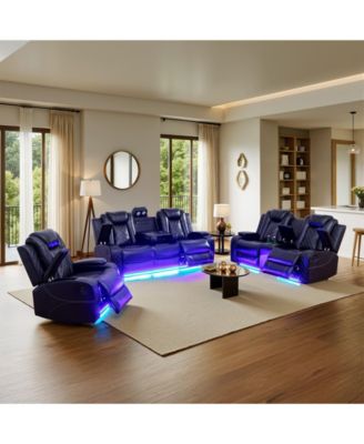 Pillow Top Arm Leather Recliner Sofa Set, 6-Seat Sectional with USB and Wireless Charging, Electric Reclining Couch for Living Room