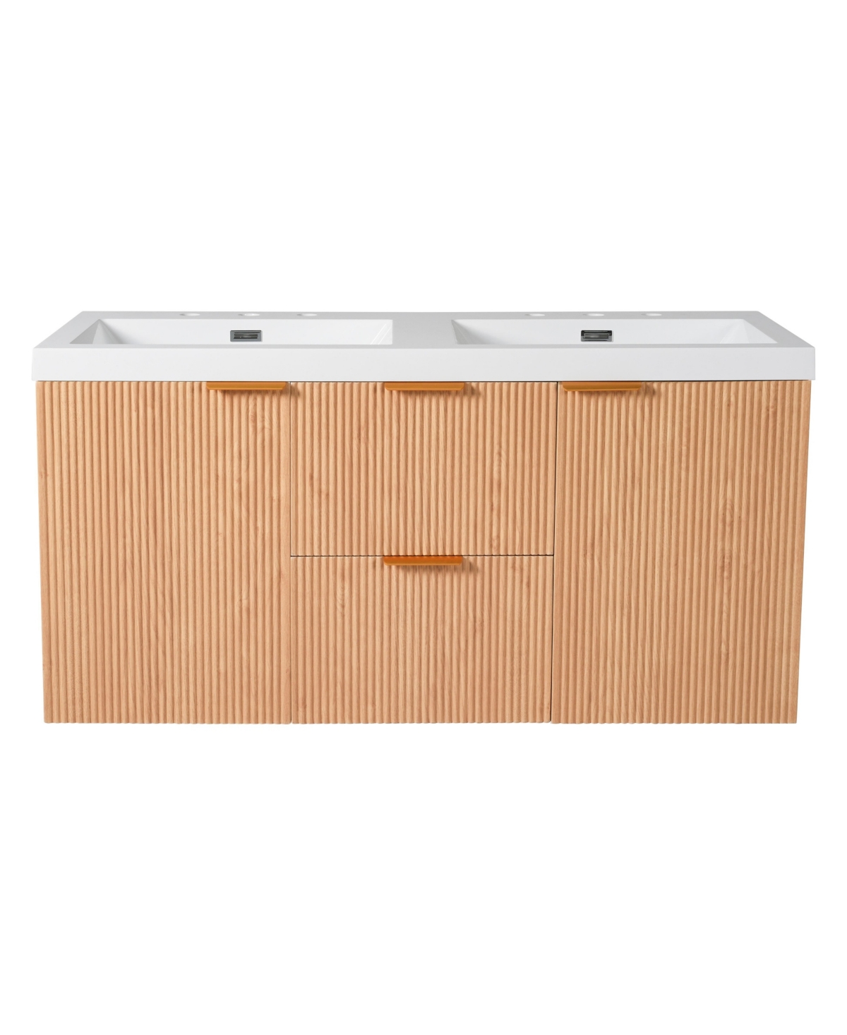 Sillysis 48 Inch Floating Bathroom Vanity, Mdf Cabinet, Smc Top with Double Integrated Sink, Drawer Dividers, Assembly Required - Wood