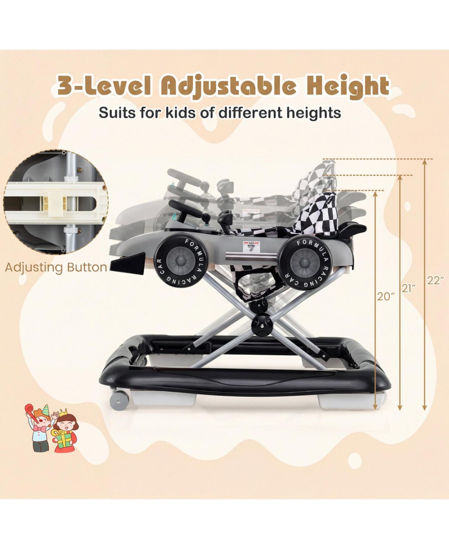 Детская игрушка SUGIFT 4-in-1 Baby Push Activity Center Height-Adjustable Detachable Music Box Walker, Ages 6-18 Months, цвет: Серый — фото 4